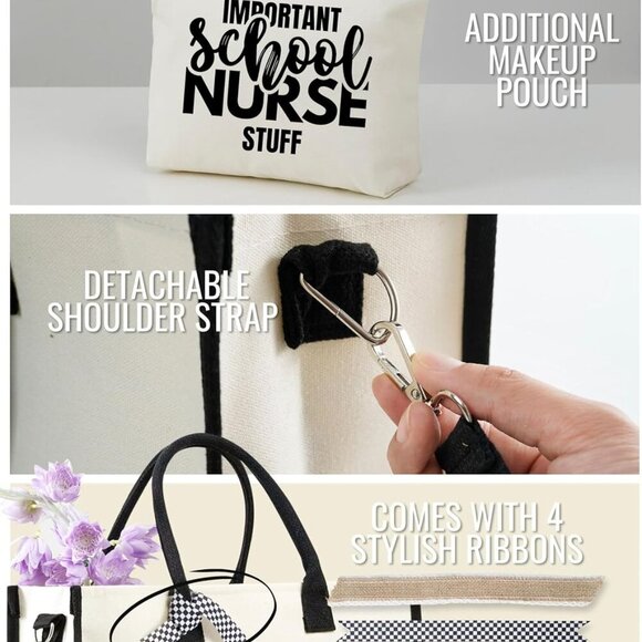 Nurse Canvas Tote Bag Women Zipper Shoulder Strap Gift for Appreciation - Picture 5 of 7